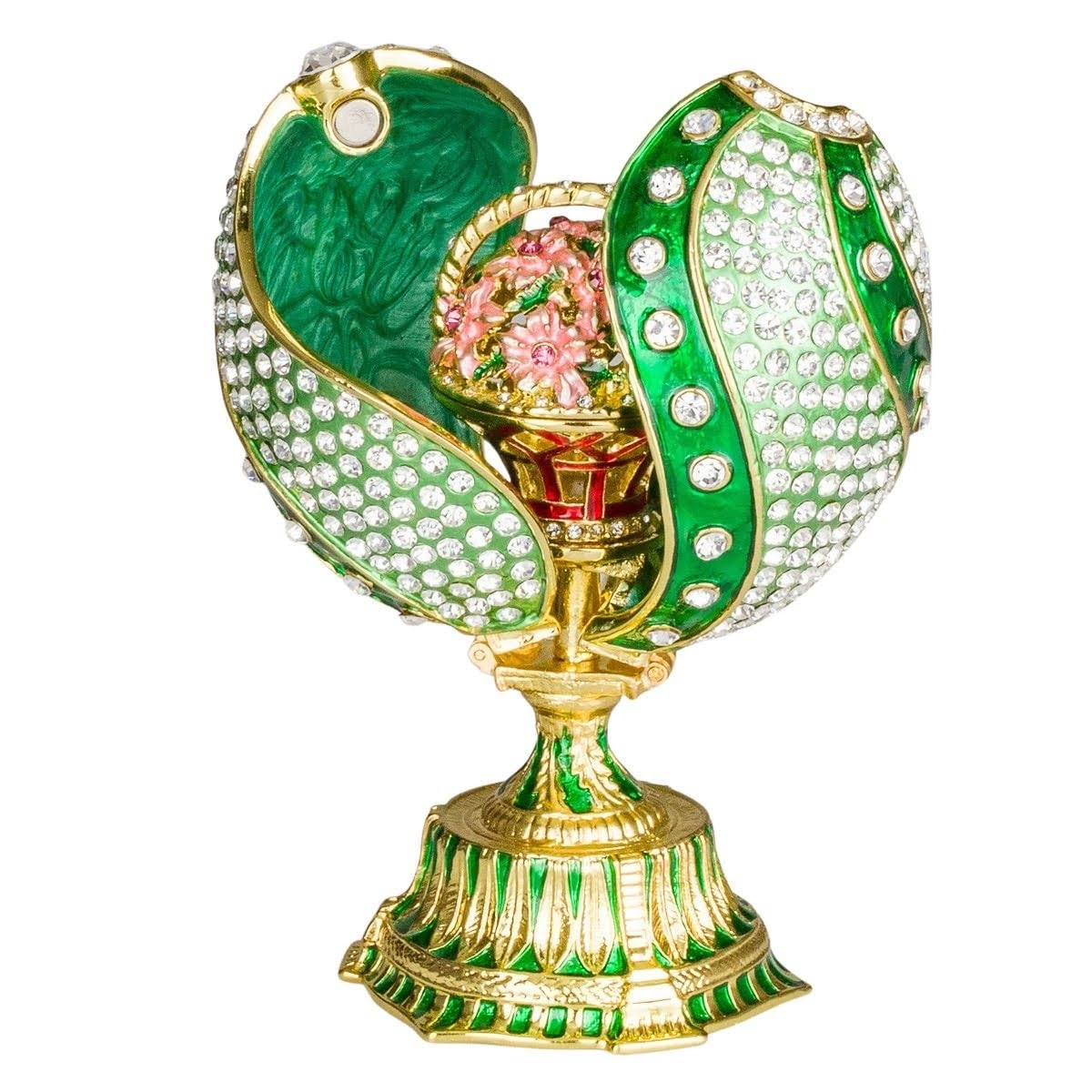 danila-souvenirs Huevo retorcido al estilo Fabergé con cesta de flores 12 cm verde