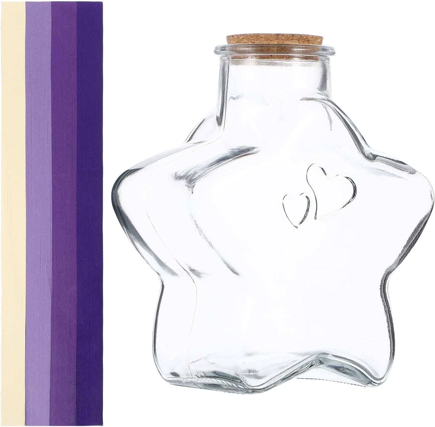 Origami Star Paper Strips with Star Shaped Glass Wishing Bottle Decoration 6.29X5.31X3.14In Diy Craft Gift for Home School Kids Relaxation image 2
