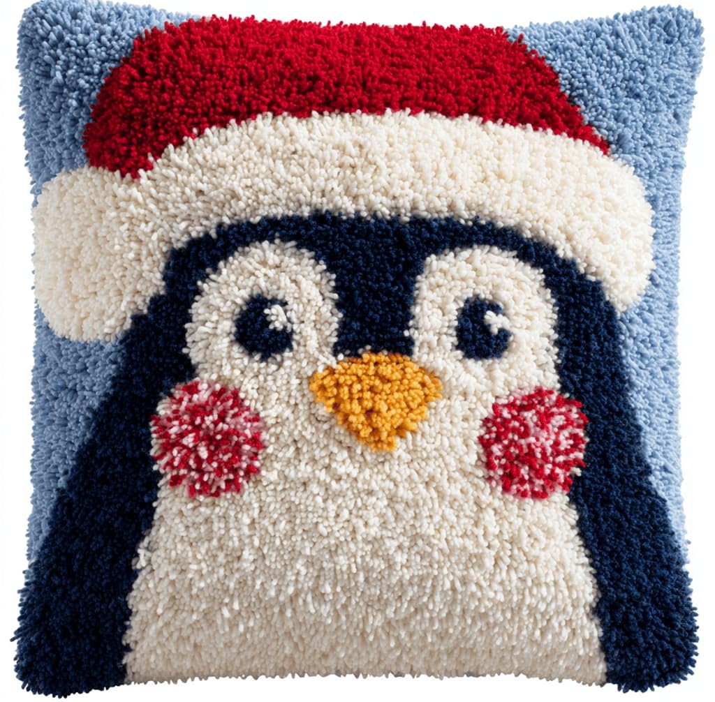 Kitquiver Latch Hook DIY Pillow Kit,Penguin Handmade Cushion Cover 43X43Cm