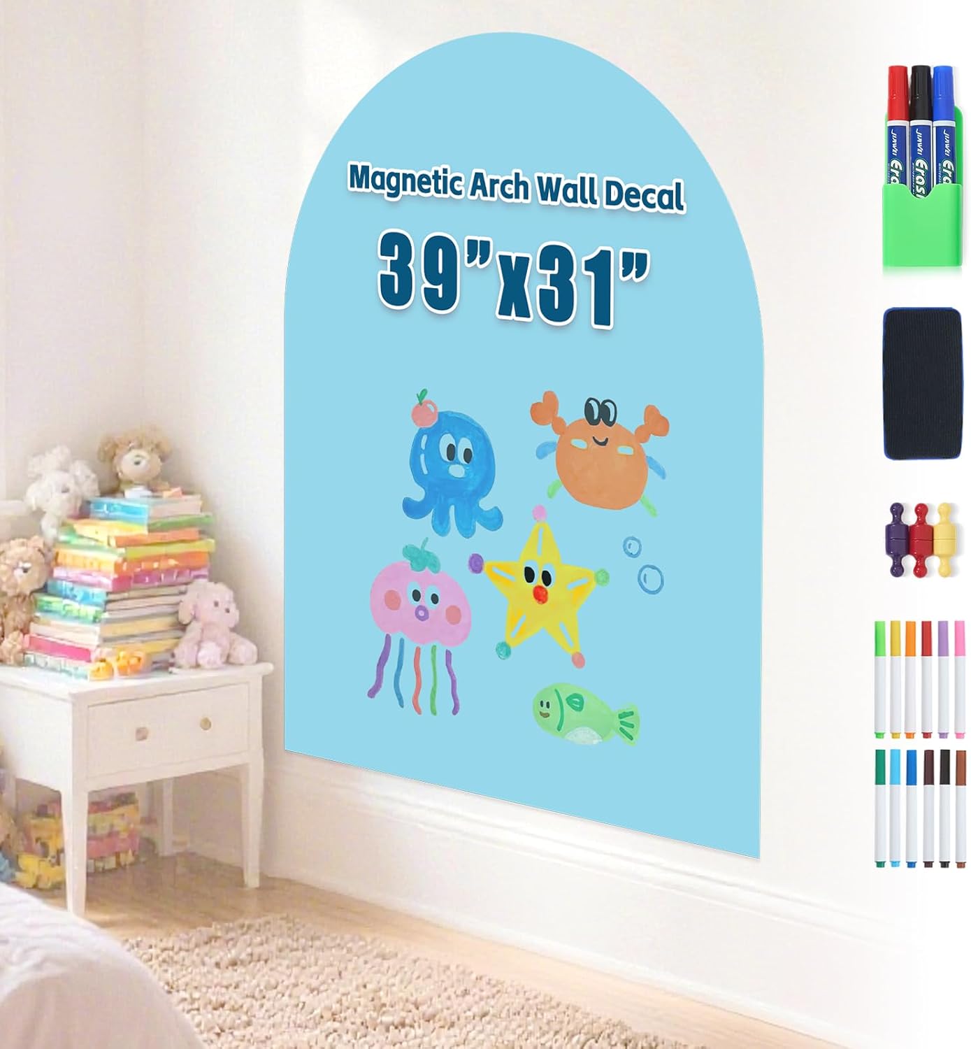 Magnetic Dry Erase Board for Kids 39" x 31" - Easy to Erase and Write, Strong Adhesive Backing, Perfect for Kids, Home, Classroom or playroom, Durable and Long-Lasting