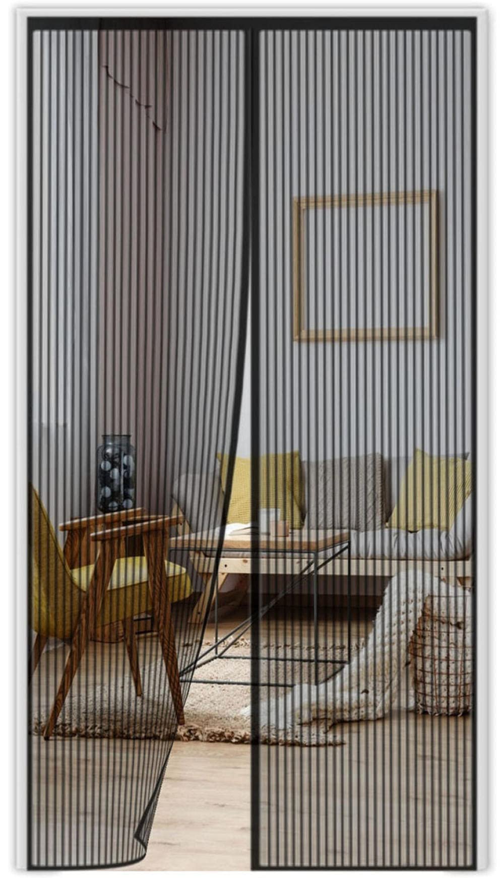 Magnetic Fly Screen Door，115x205cm (45.27x80.7in) Keep Insects Out Mosquito Door Screen ，Magnetic Top-to-Bottom Seal Snaps Shuts Automatically, Keep Fresh Air in & Bugs Out-Black
