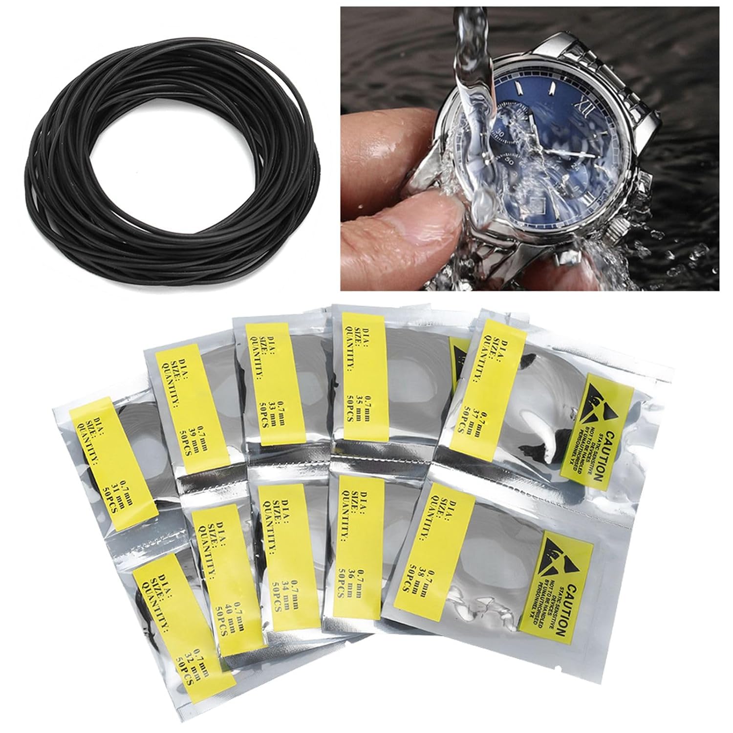 500 Pieces/Bag Watch Back Cover Seal Gaskets, Rubber O-Rings for Watch Back, Watch Repair Tool Replacement