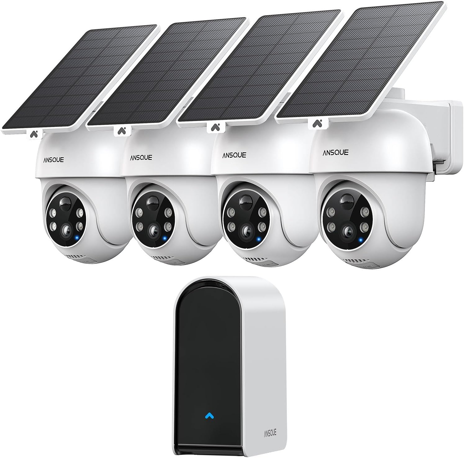 ANSQUE Security Cameras Wireless Outdoor Home System, 4 Camera Kit, No Subscription Fees, Solar Powered, Local Storage, 365-Day Battery Life, 360°PTZ Surveillance, Auto Tracking, 2K Color Night Vision