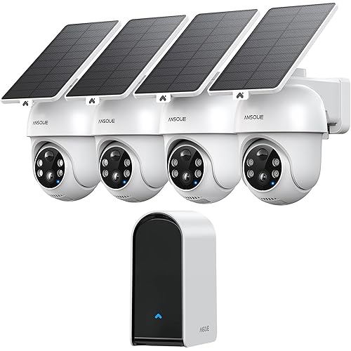 Security Cameras Wireless Outdoor Home System, 4 Camera Kit, No Subscription Fees, Solar Powered, Local Storage, 365-Day Battery Life, 360°PTZ Surveillance, Auto Tracking, 2K Color Night Vision