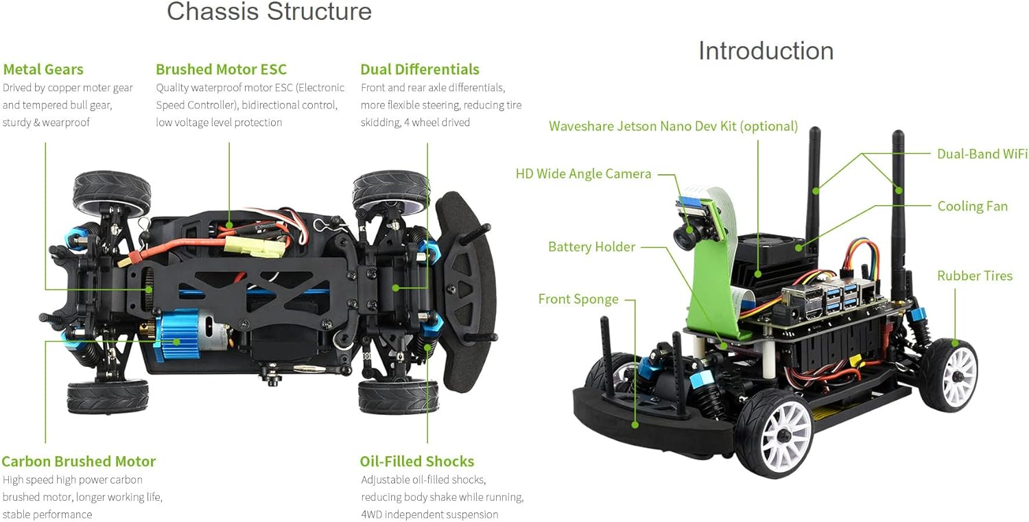 Детално view of the JetRacer Pro AI Kit chassis components