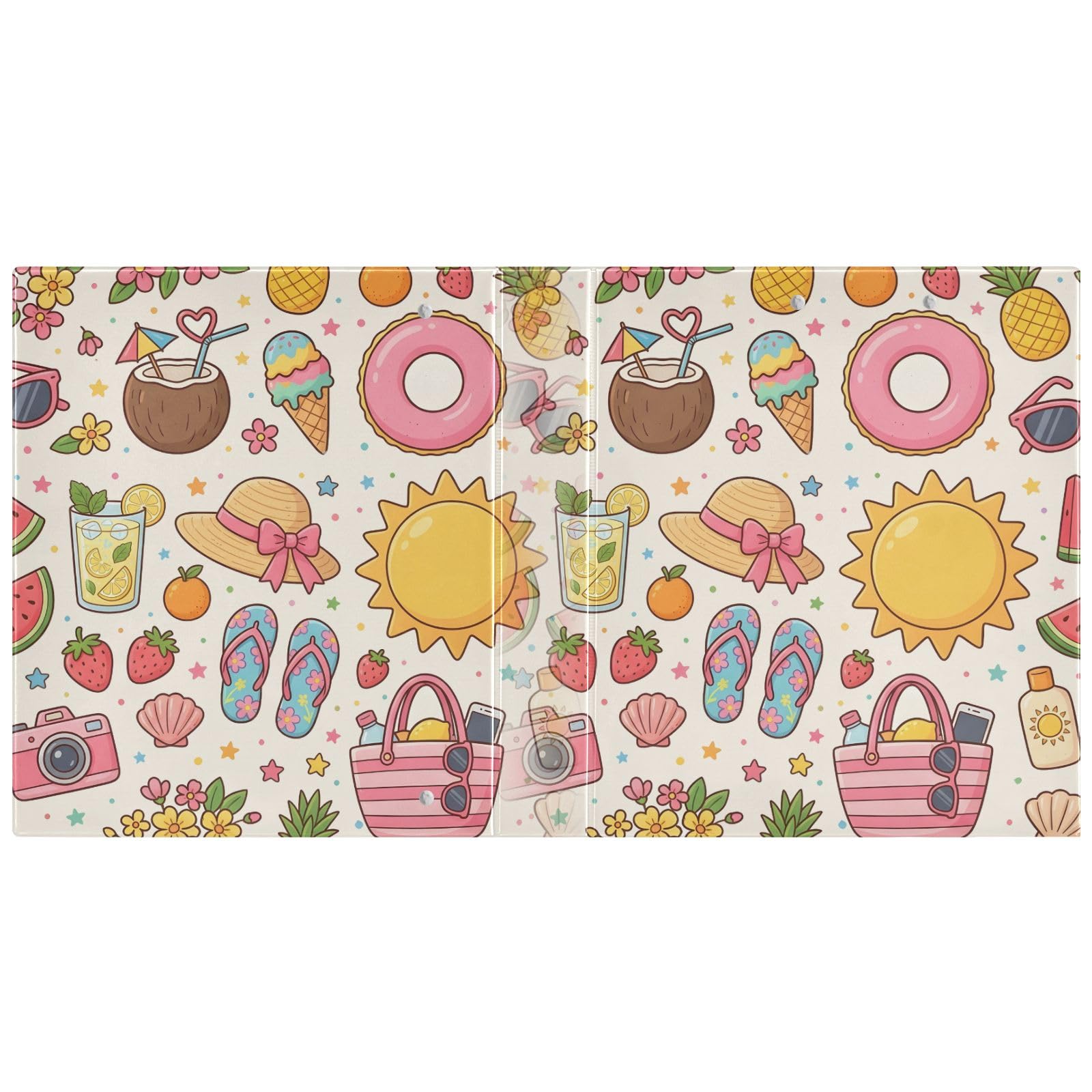 Raccoglitore a 3 anelli, motivo shopping estivo, 3,8 cm, anelli rotondi per 200 fogli, 3 raccoglitori ad anelli con clip in metallo antiscivolo