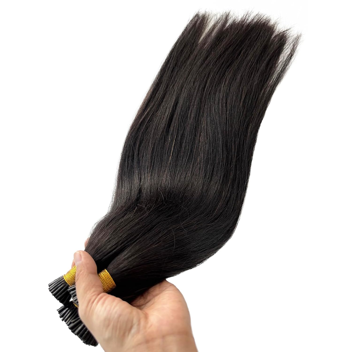 Itip Human Hair Extensions 16 Inch Yaki Straight I Tips for Black Women Natural Color Yaki I-tip Extension 100 Strands 50Grams Pre Bonded Light Yaki Keratin Tip Hair Extensions Real Human Hair