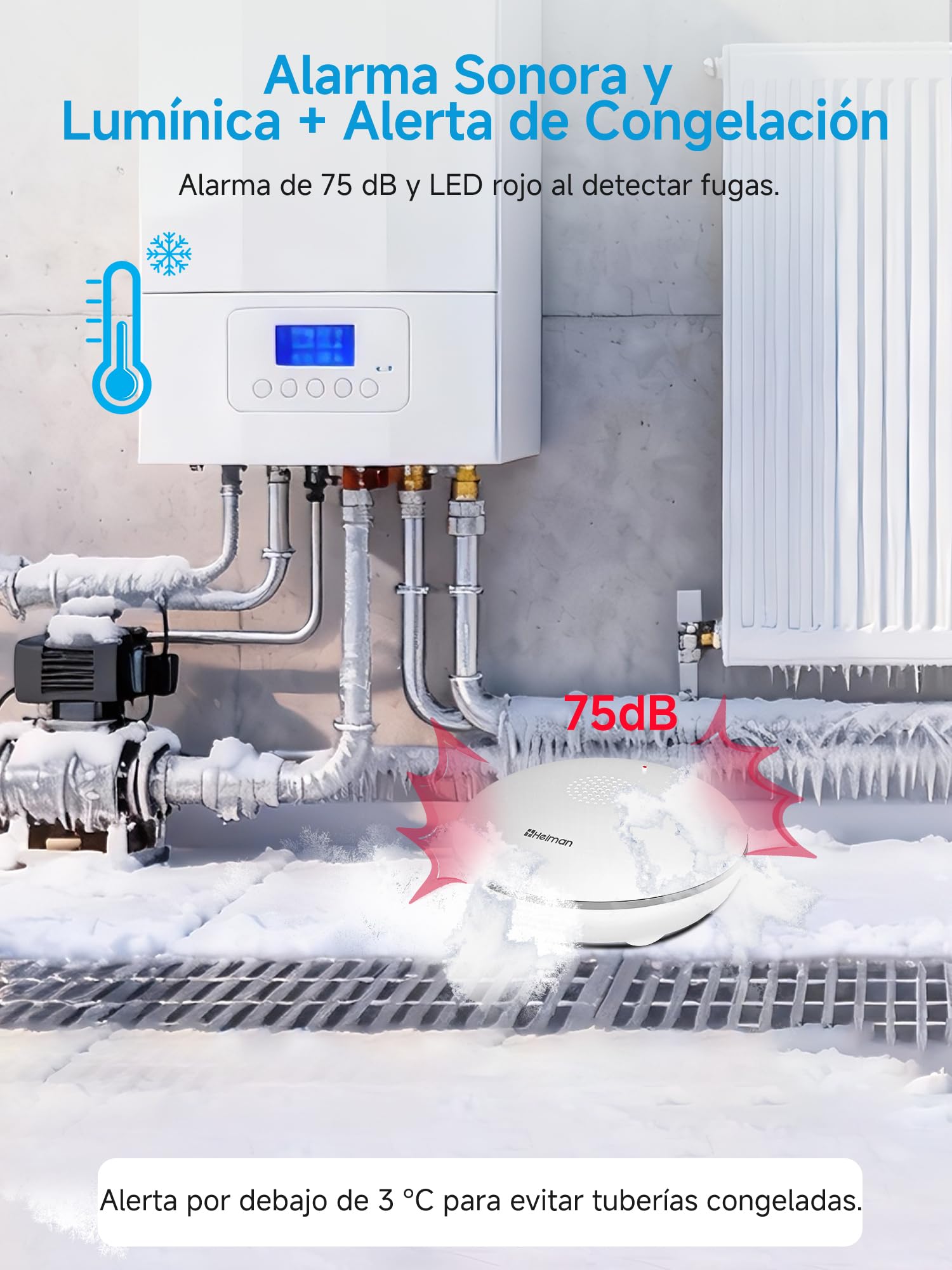 Heiman Detector de Fugas de Agua Inteligente con Gateway (Hub), Alerta App, Batería 10 Años, IP67 Impermeable, Sensor WiFi para Sótano & Cocina, Kit de Alarma de Inundación (Solo 2,4GHz)