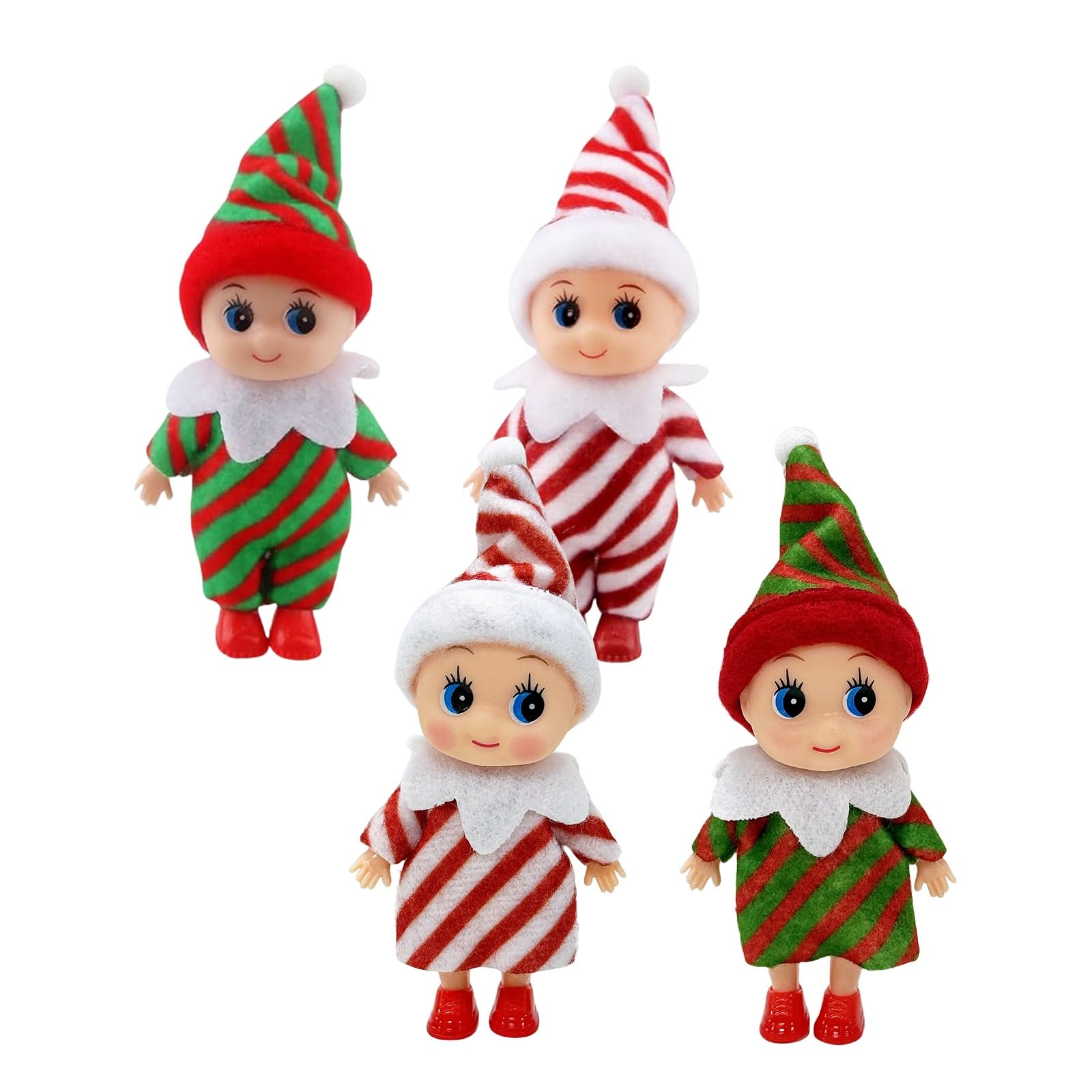Mienocol Pack of 4 Christmas Elf Figures Mini Elves for Boys Girls, Red Green Mini Doll Elf Christmas Baby Tiny Christmas Elf for Christmas New Year Gift, Christmas Stocking Filler