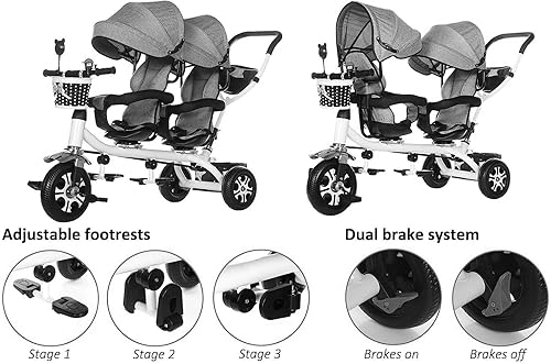 Miniatura 3 de Triciclo de mango extraíble 3 en 1 para niños pequeños de 2 a 5 años  Toldo plegable, asiento giratorio, almacenamiento de arnés de seguridad  Trike