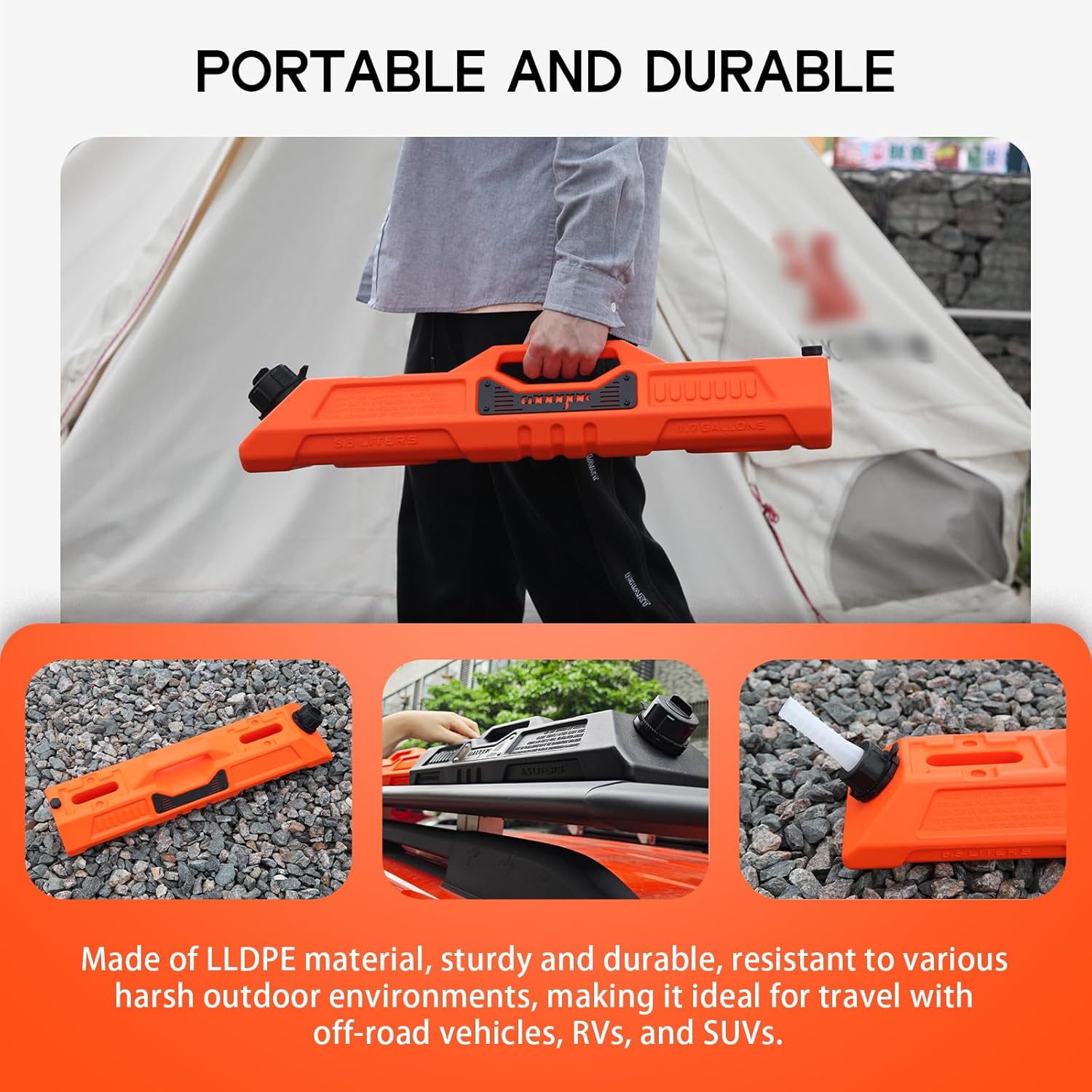 1.7 Gallon/6.5L Fluid Storage Container with Spout Resistant Antistatic Leak-proof Pack Emergency Backup Water Storage Can for Off-road Vehicles RVs SUV ATV Motorcycle without Mount, Orange