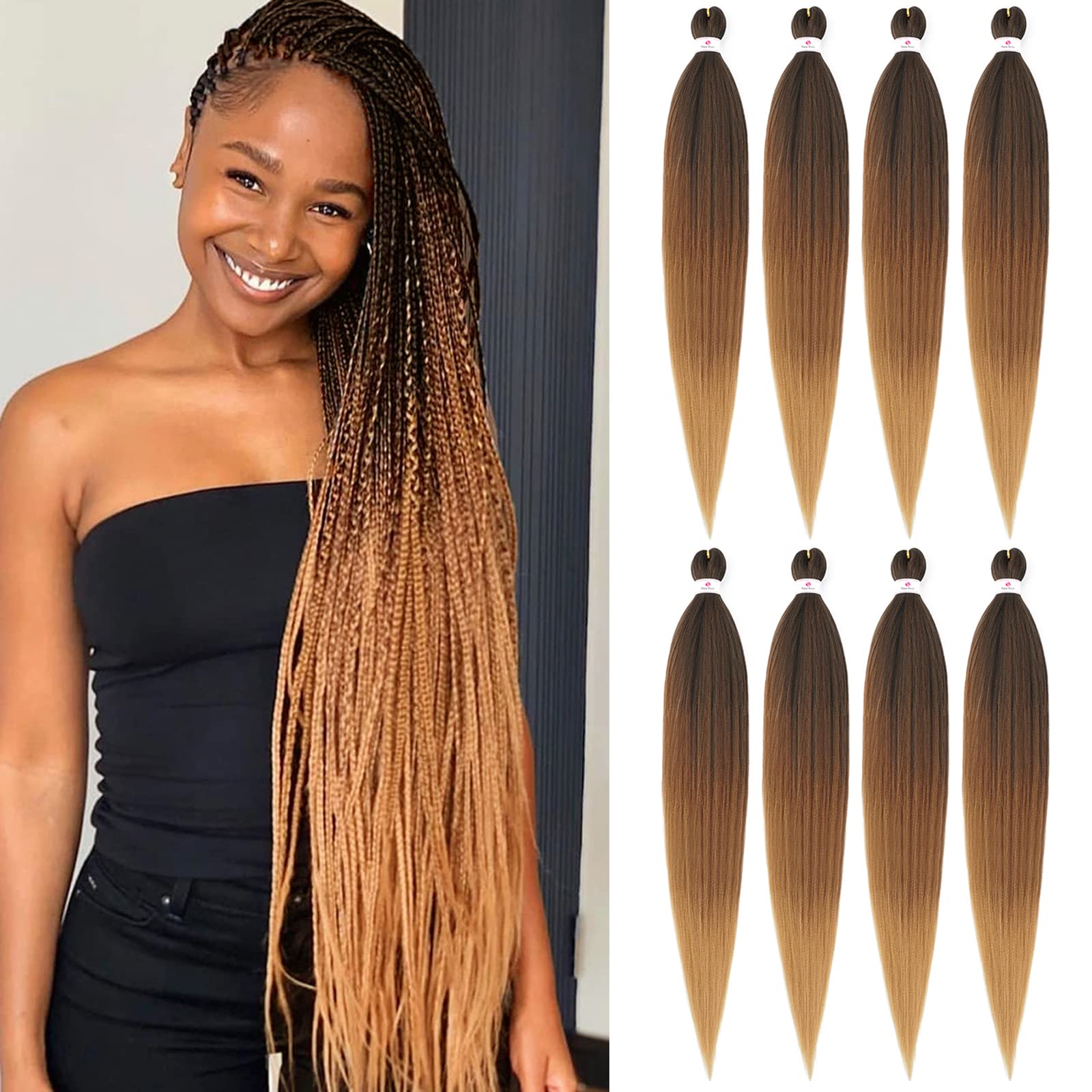 Beyond Beauty Braiding Hair pre stretched, Braids Synthetic Fiber Ombre Yaki Texture, Natural Easy Twist Braids Crochet Hair Hot Water Setting hair