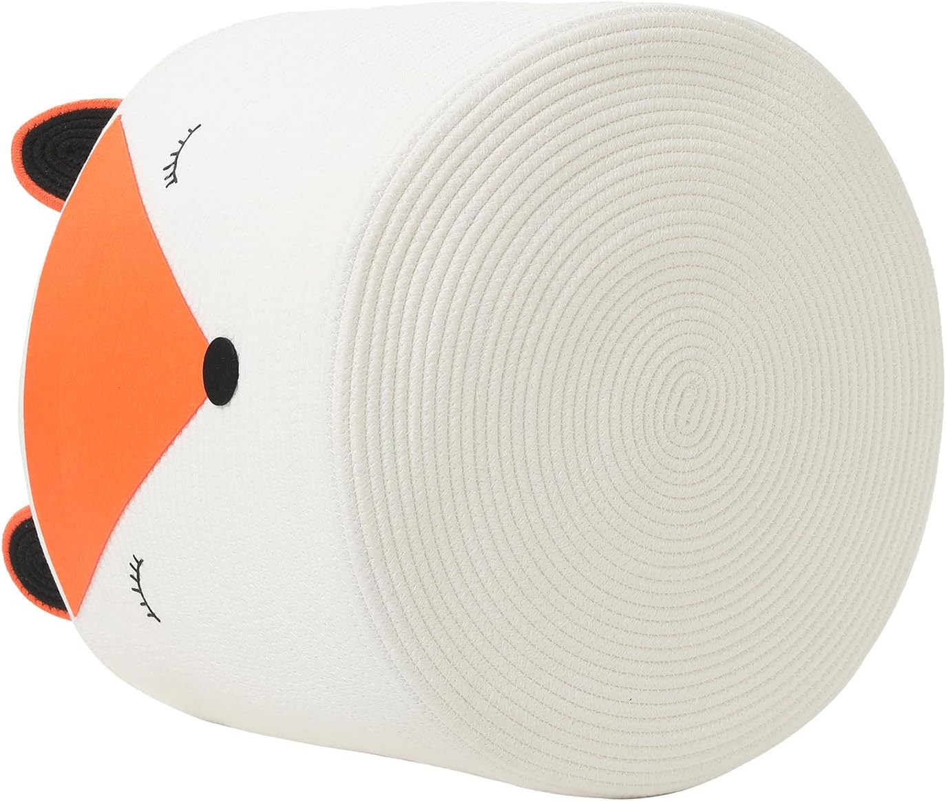 Bear Animal Basket, Large Cotton Rope Storage Basket, Woven Laundry Hamper, Cloth Storage Bin for Clothes in Bedroom, Orange Fox 18"x15"