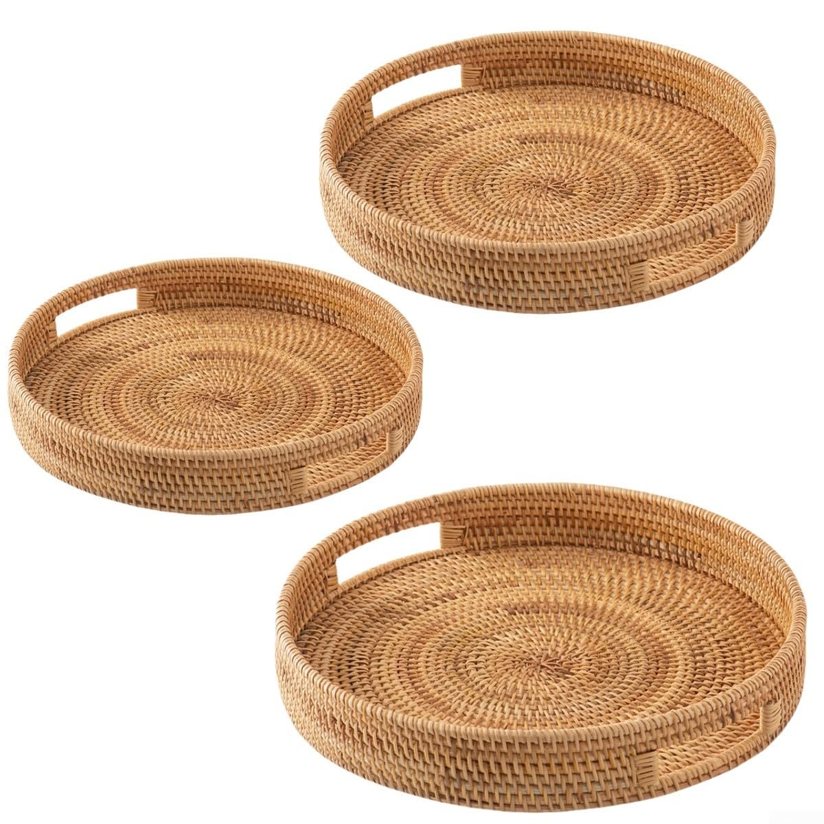 Élégant plateau de service en rotin pour la maison et la cuisine, idéal pour servir des collations, des boissons et des fruits (35 cm)