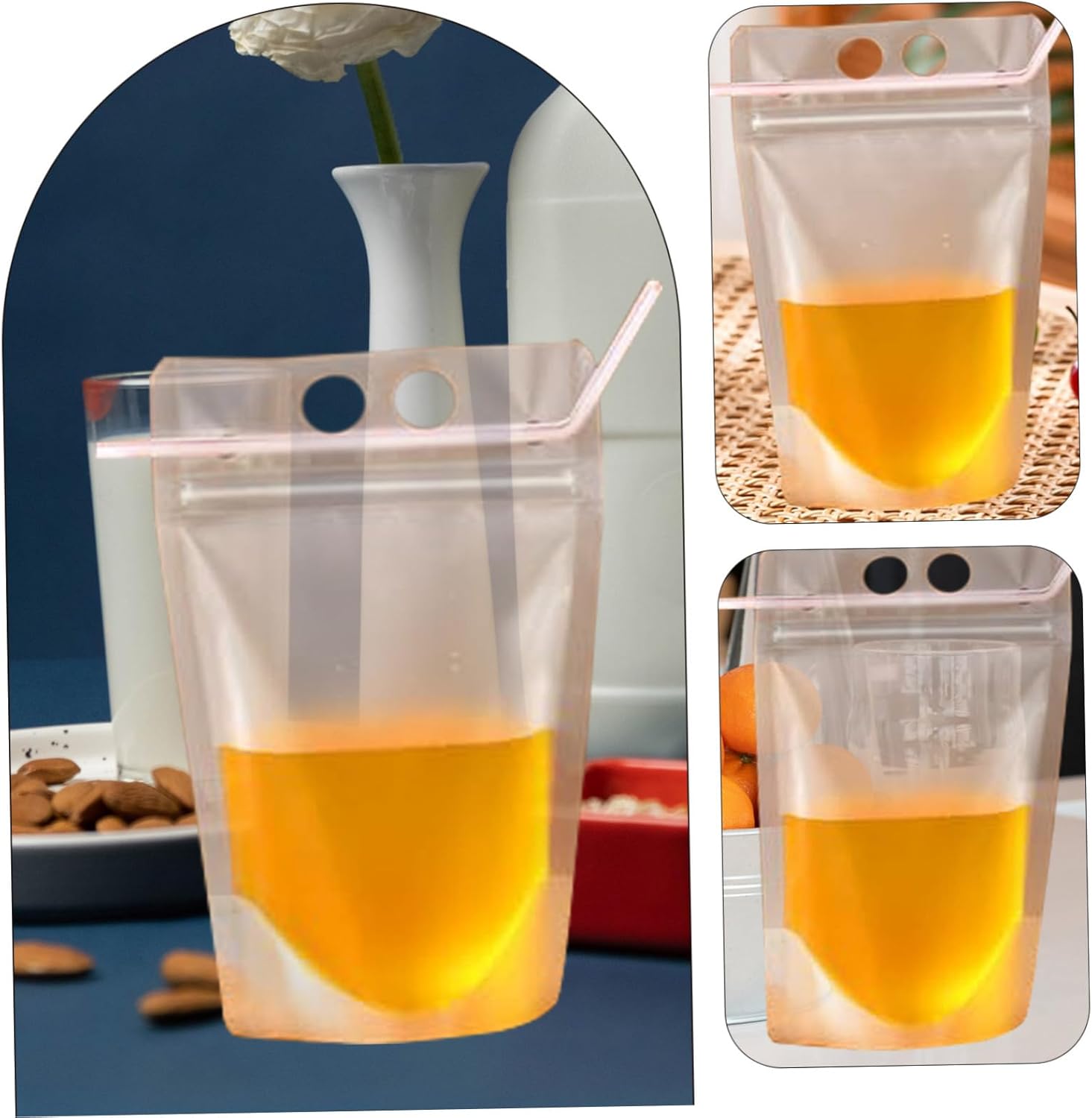 100pcs Transparent Reusable Drink Pouches Beverage Flasks for Travel Camping Hiking and Parties Juice Liquor Beer and Smoothies