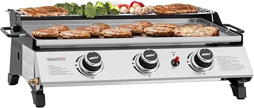 Royal Gourmet PD1303S - Plancha de gas propano de 3 quemadores con parte superior desmontable, incluye rejilla de calentamiento de acero inoxidable
