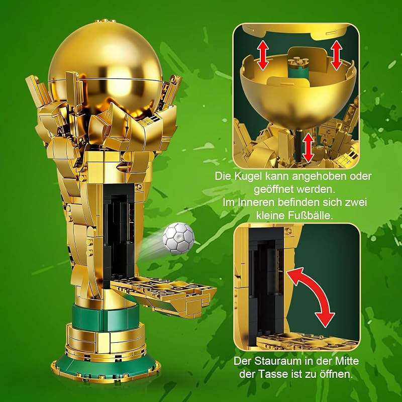 Model 3D DIY trofeu de fotbal PENGBU RC cu minifigurină de colecție pentru băieți și fete 12+, cadou de fotbal pentru adulți