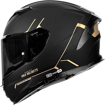 HAX Force Aerodynamic Full Face Motorcycle Helmet for Street Bike DOT & ECE | Matte Black Gold S, Enhanced Dual Visor, Adult Size, Quick Release Buckle, Pinlock/Bluetooth Ready
