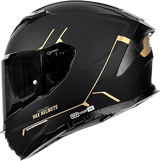 HAX Force Aerodynamic Full Face Helmet for Street & E-Bikes DOT & ECE Certified - Enhanced Dual Visor, Adult Size, Pinlock Ready Matte Black Gold XXL