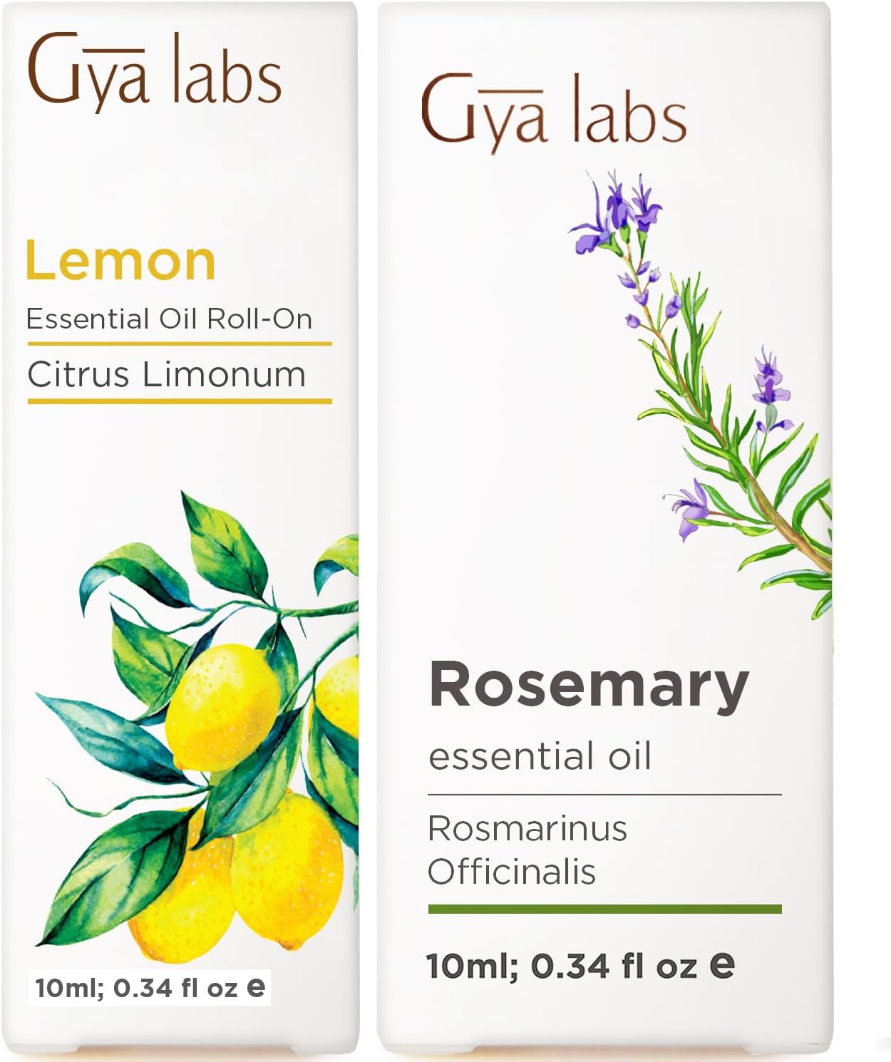 Lemon Roll On & Rosemary Oil for Hair Set - Essential Oils Aromatherapy Roll On with Essential Oil Set - 2x0.34 fl oz - Gya Labs