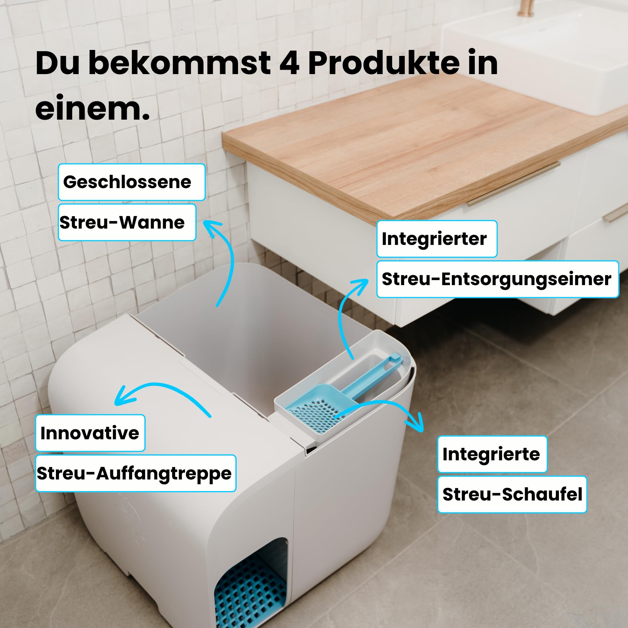 elly&bruce Katzentoilette Cloou® XL (weiß) | Geschlossenes Katzenklo mit Deckel | Ideal für große Katzen & Stehpinkler | Keine Streu auf dem Boden | Weniger Geruch | Design & Qualität Made in Germany
