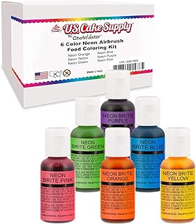 6 Color Cake Food Coloring Liqua-Gel Decorating Baking Neon Colors Set - U.S. Cake Supply .75 fl. Oz. (20ml) Bottles Neon Colors - Made in the U.S.A.