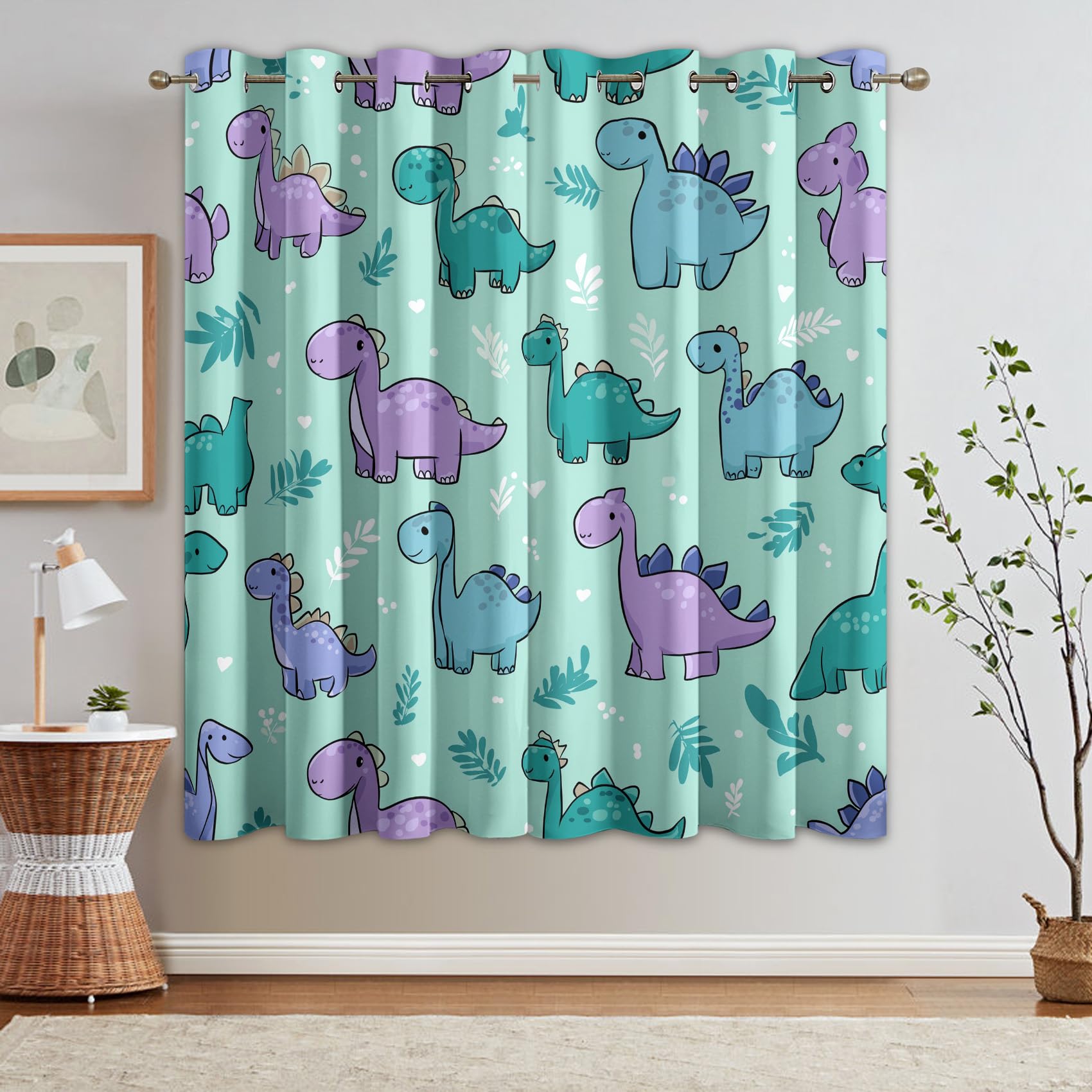 Générique Rideau Occultant Imprimé Dinosaure Enfant, Rideaux à Oeillets Thermique pour Chambre Salon, Motif Animaux Cartoon, L 140 x H 160, 2 Pièces, Decoration Maison - F449
