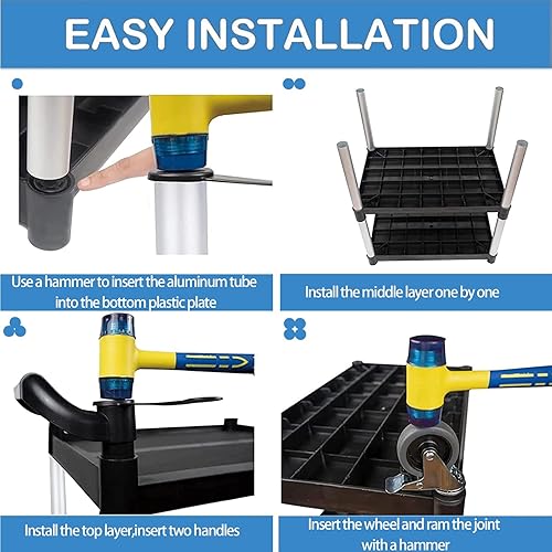 Miniatura 7 de AQNIEGEP Carros utilitarios con ruedas, carrito rodante resistente de 510 libras con ruedas bloqueables, carrito de restaurantecocinaservicio de