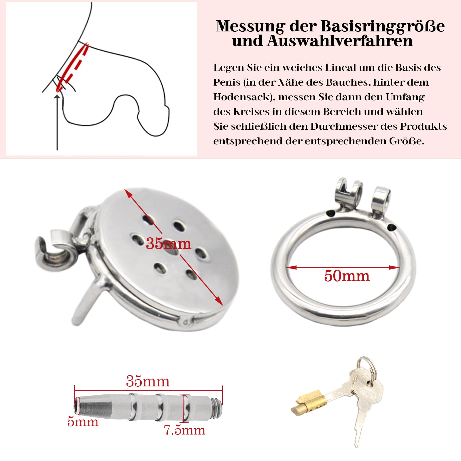 BDSMYEE Metal chastity cage con Dilatador uretral, Juguetes SM para sexo extremo, Plano chastity cage juguetes sexuales hombre, Jaulas de Pene para Prevenir Erección (L-50mm)