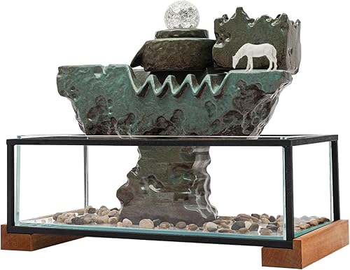 Miniatura 10 de LGXSHOP Fuente de escritorio cascada, fuente de escritorio con símbolo auspicioso, mini cascada de espacio interior, característica de agua de ocio,