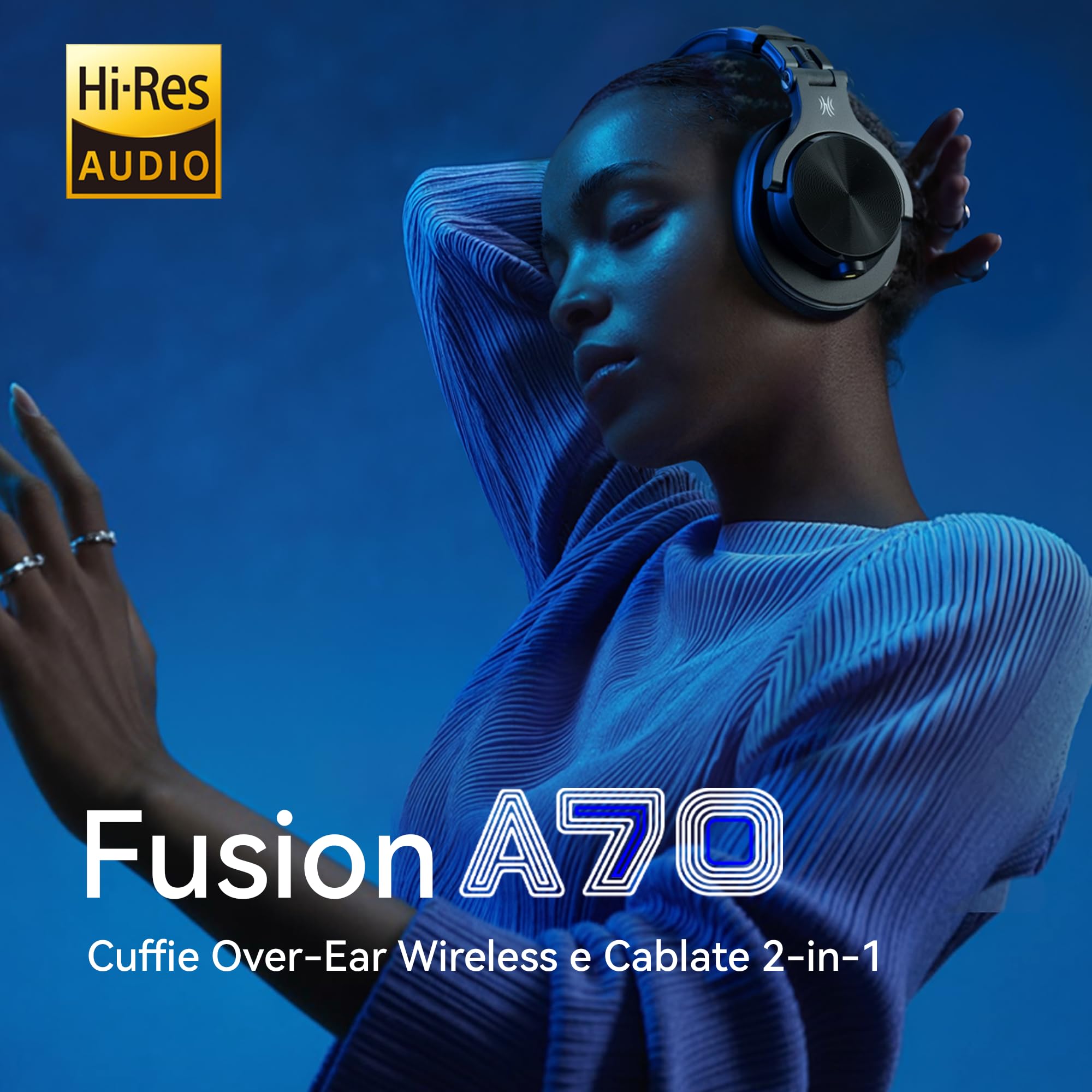 OneOdio A70 Cuffie Bluetooth Over Ear, Cuffie Cablate e Wireless Cuffie Stereo con Microfono, 72 Ore di Riproduzione, CVC 8.0, Jack 3,5 e 6,35 mm, Pieghevole, per DJ, Chitarra, Cellulare, PC, Nero