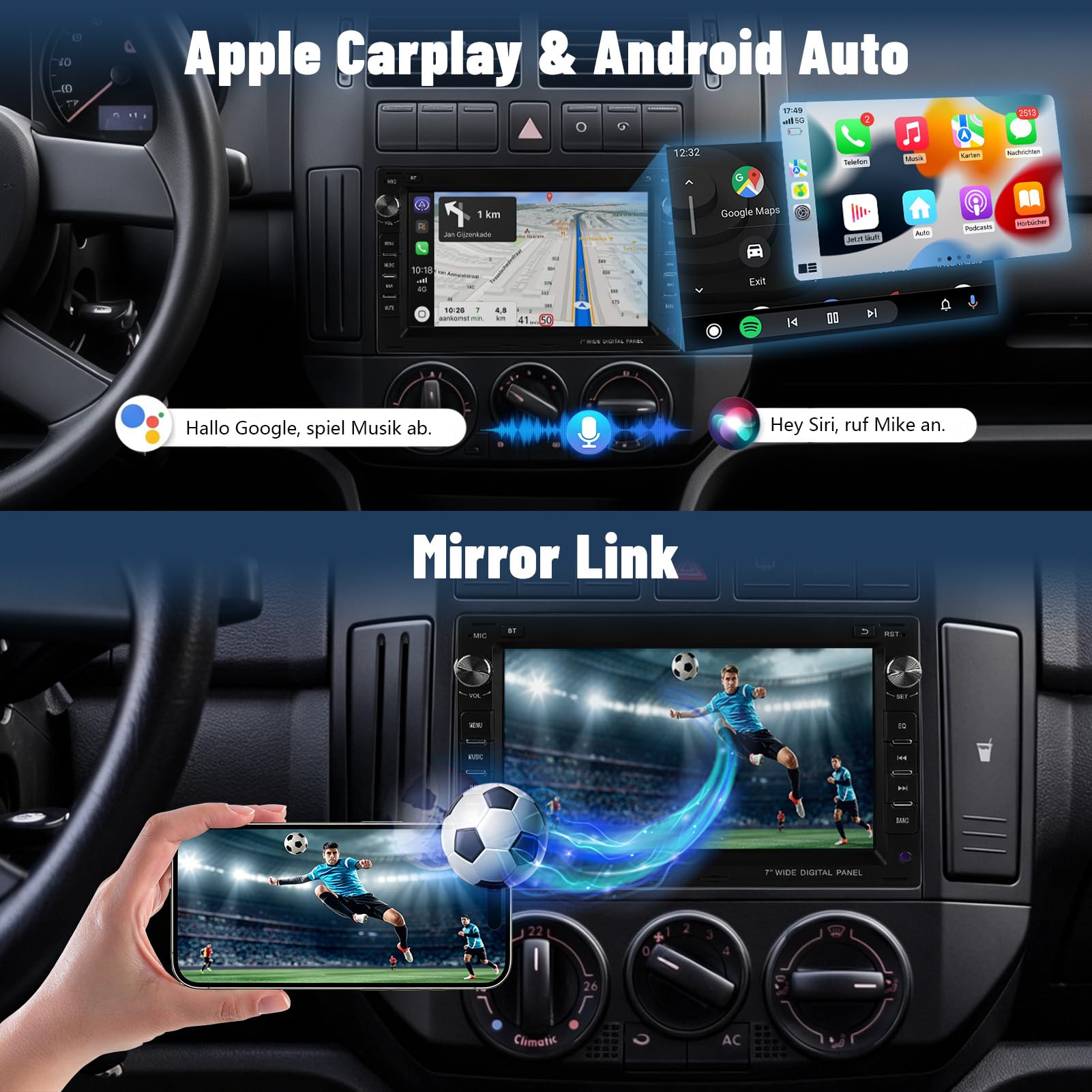 Ledio Bluetooth Autoradio mit Bildschirm für VW Golf 4 Polo MK3/4 9N T5 Passat B5 Seat Skoda, Doppel Din Auto Radio mit Navi WLAN FM Dab Radio, Apple Carplay, Android Auto, Android 14 GPS, 7 Zoll