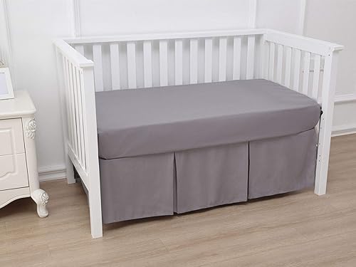 Miniatura 3 de Belsden Paquete de 2 faldas de cuna con plataforma tejida duradera, 2 colores para bebés, niños y niñas, esquinas divididas con volantes para una