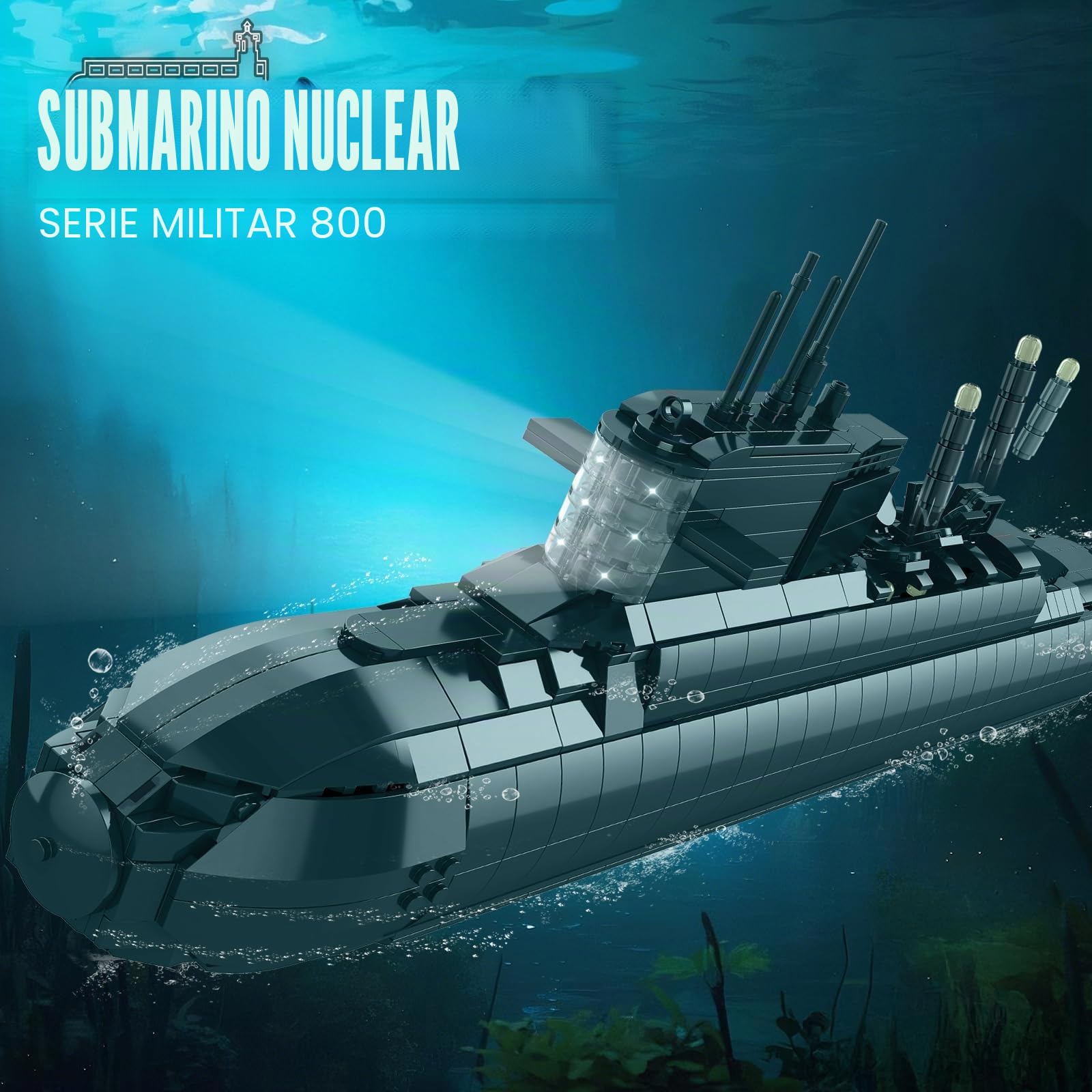 Reobrix Juegos de construcción de submarinos nucleares para adultos, kit de modelo submarino con luces 800, decoración técnica coleccionable para el hogar y oficina