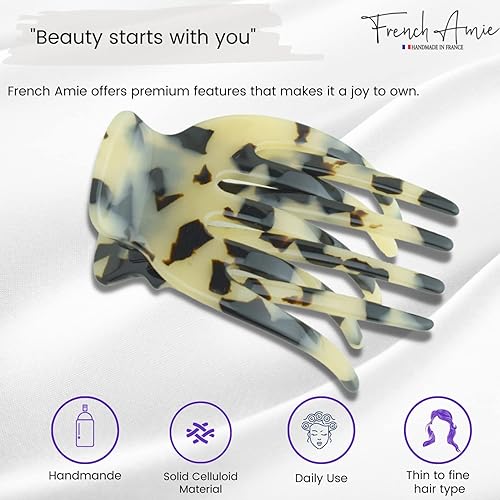 Miniatura 2 de French Amie Bear Paw White Tokyo Small 2 " Celulosa hecha a mano con pico de cocodrilo para el cabello, diapositiva lateral de yoga, pinzas para el