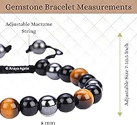 Vista 260 de Adjustable Crystal Bracelet – Gemstone Bead Bracelet with Adjustable Macrame String – Chic Gemstone Bracelet for Men and Women – 8mm Round Healing