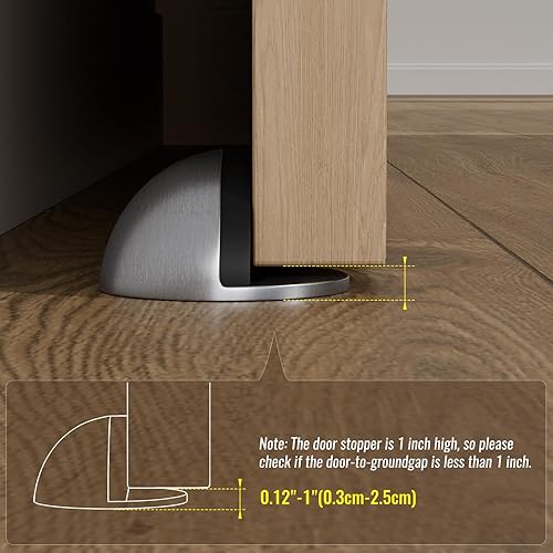 Miniatura 5 de Tope de puerta de suelo de media cúpula de acero inoxidable autoadhesivo con perforación sin goma, topes de puerta de suelo para dormitorio, sala de