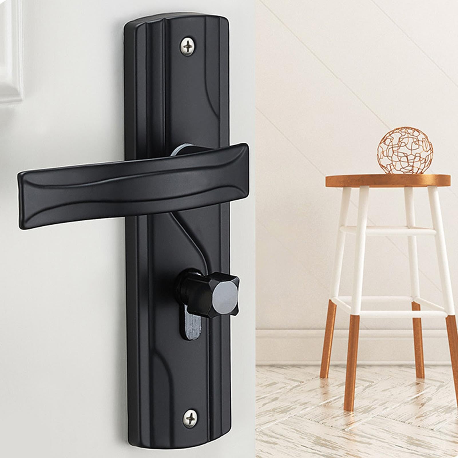 Nikou Cerradura de Manija de Puerta, Manilla Puerta Interior de Acero al Manganeso con Pestillo y Rodamiento Silencioso Universal con Llaves para el Hogar, Dormitorio, Color Negro