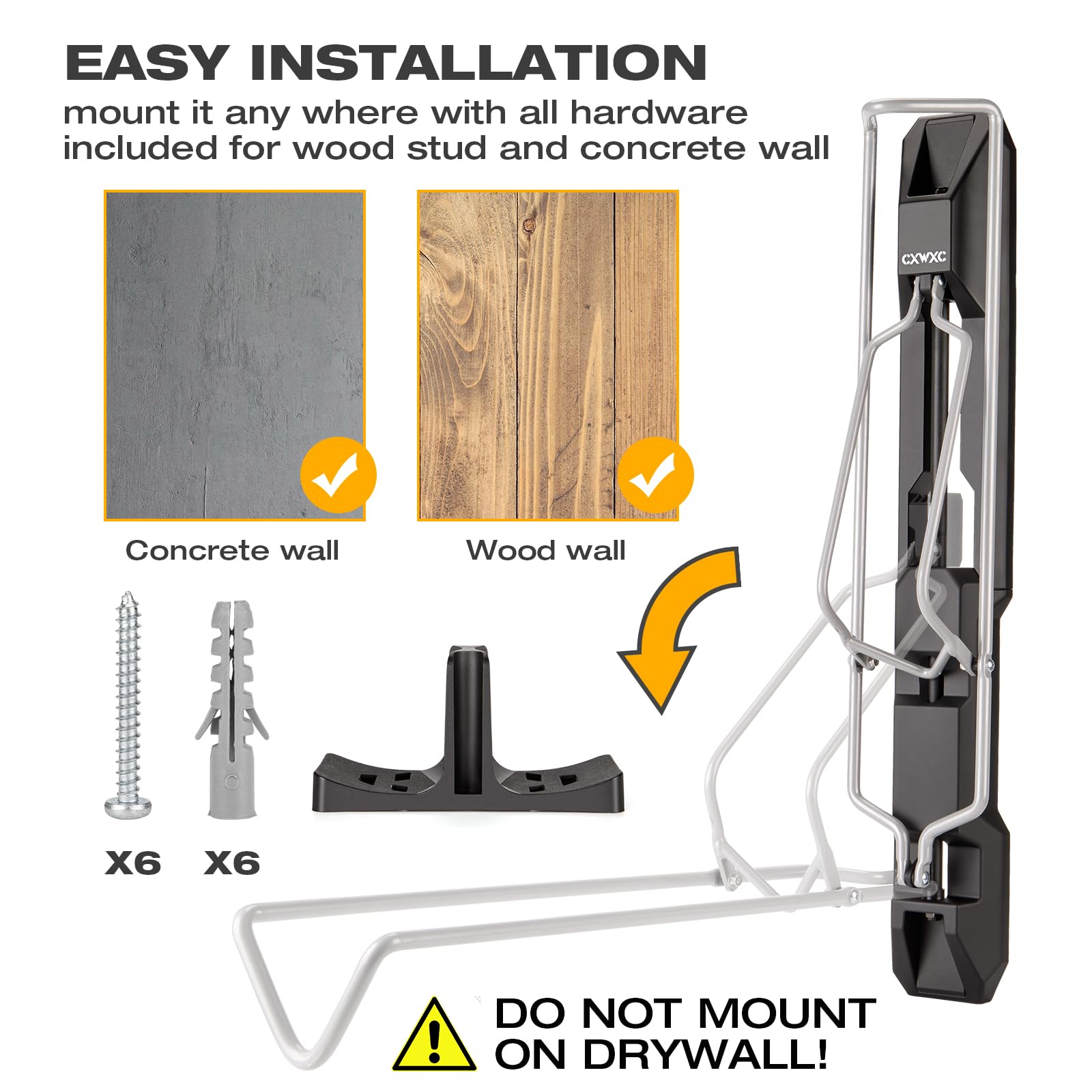 CXWXC Porte-vélos Garage - Support mural pivotant pour vélo - Crochet de vélo pour le garage, gain de place, rangement intérieur de vélo pour vélos de route, VTT et vélos hybrides