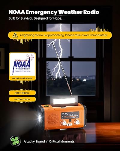 Miniatura 2 de Radio meteorológica de emergencia NOAA AM FM con banco de energía de 10000 mAh y arrancador de fuego, solarmanivela de manocarga rápida USB-C,