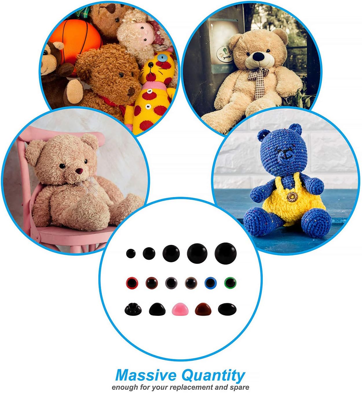 Meafeng 600 Pcs Colorful Plastic Safety Eyes and Noses with washers, for Amigurumi Crafts Doll Crochet Stuffed Animal Teddy Bear Making (Ø 6~14mm)