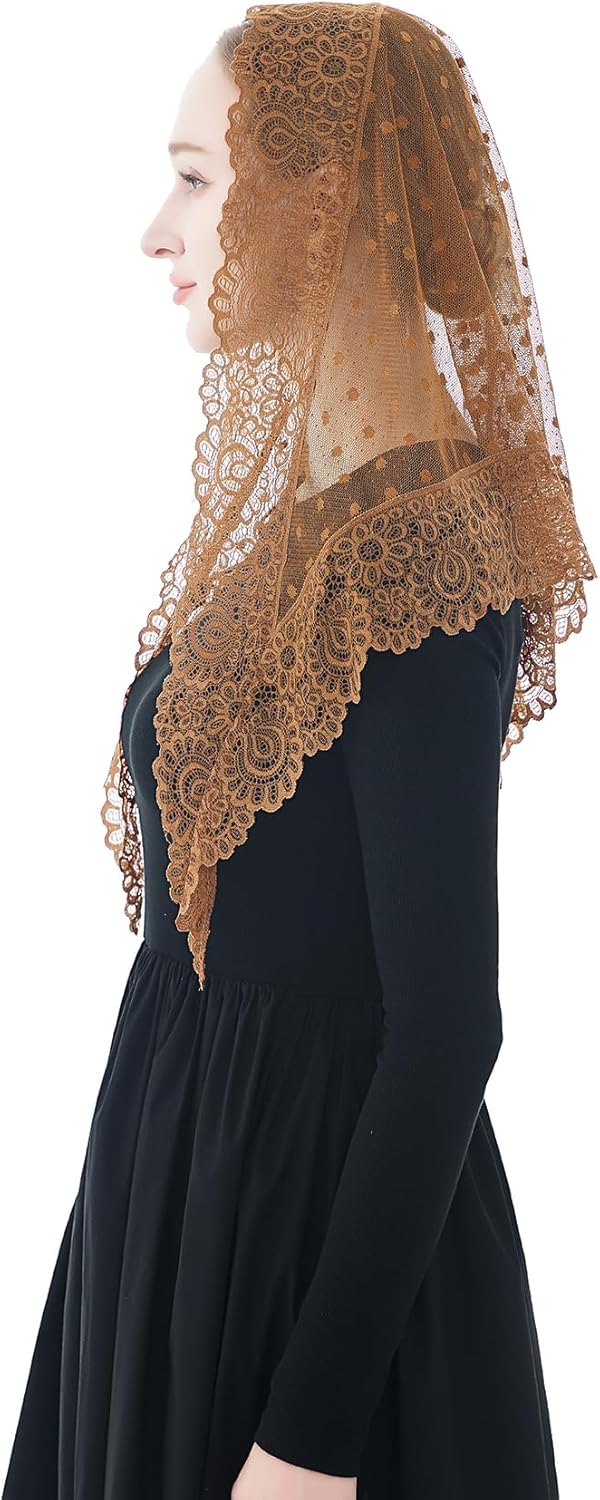 Wgior Triangle Vintage Inspired Lace Chapel Veils Catholic Mass Head Covering Scarf Mantilla Veils for Church - Image 4