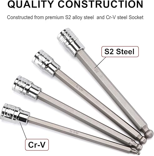 Miniatura 3 de CASOMAN Juego de dados hexagonales de extremo de bola extra largo de 38", 18 piezas Allen Socket Set, métrico y SAE, 0.118 in a 0.394 in, 18" a 38",
