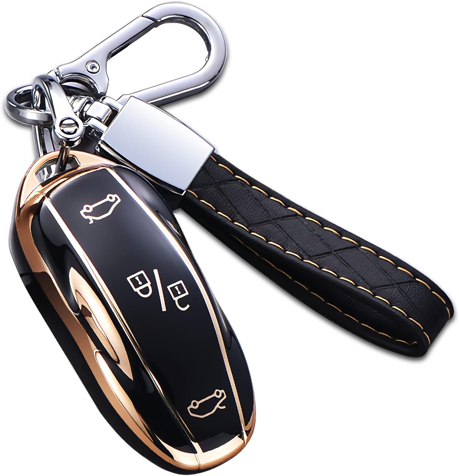 for Tesla Model X Key Fob Cover with Keychain, Full Cover Protection Key Fob Case Premium Soft TPU Smart Remote Key Holder (Black)