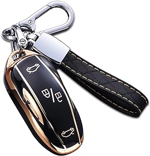 for Tesla Model X Key Fob Cover with Keychain, Full Cover Protection Key Fob Case Premium Soft TPU Smart Remote Key Holder (Black)