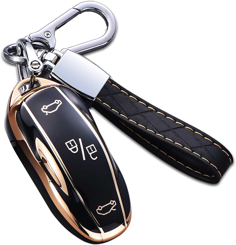 for Tesla Model S Key Fob Cover with Keychain, Full Cover Protection Key Fob Case Premium Soft TPU Smart Remote Key Holder (Black)