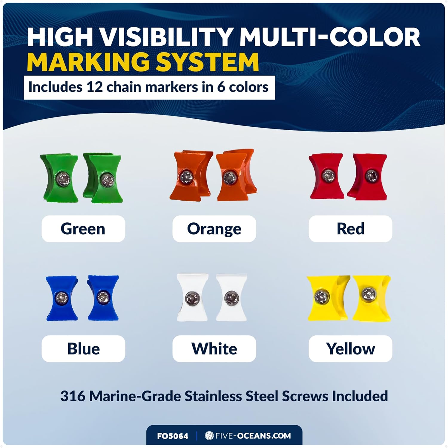 Five Oceans HT G4 Anchor Windlass Chain Markers, 12-Pack, 6 Colors