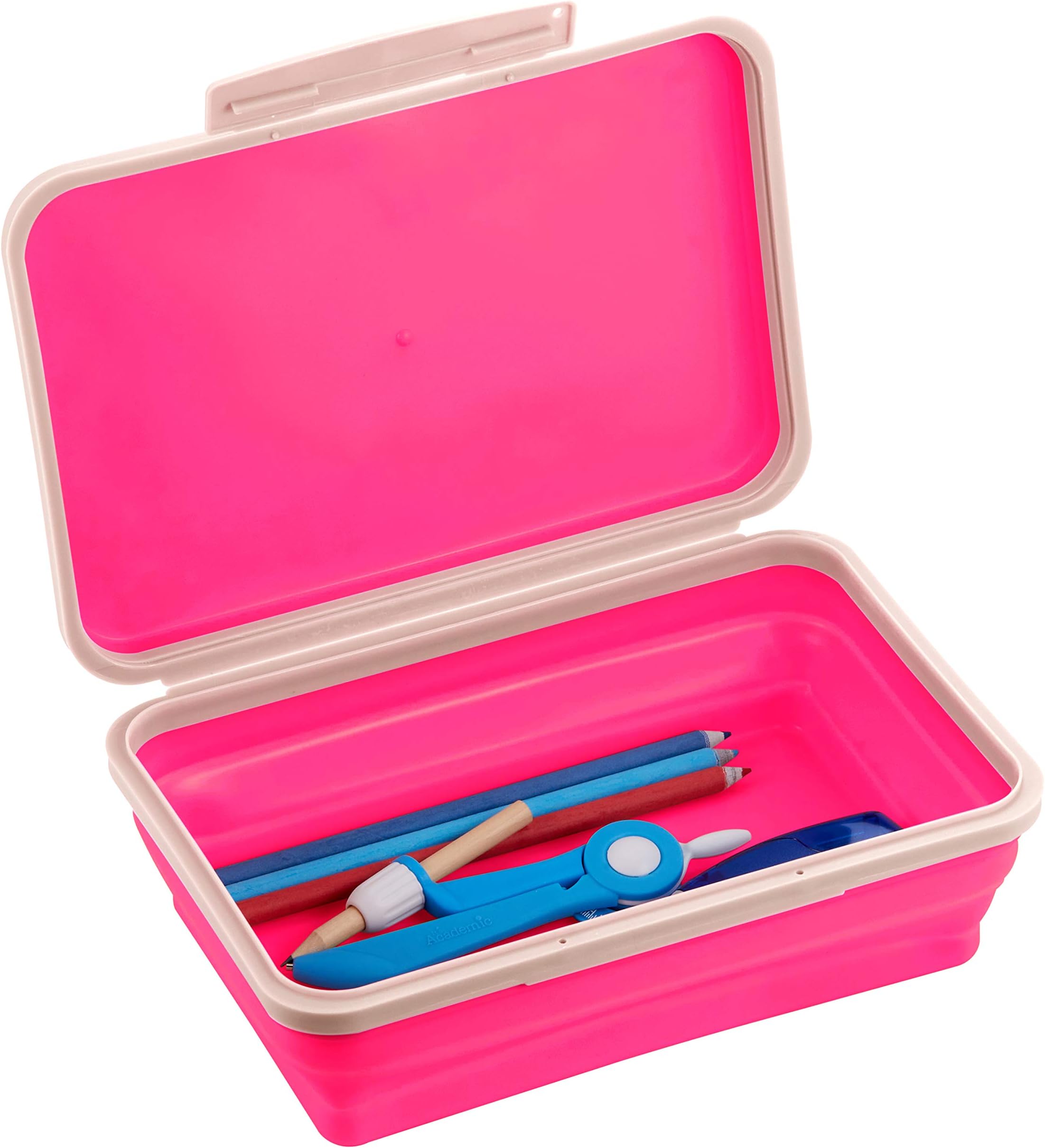 It's Academic Flexi Storage Box with Lid, Collapsible Pencil Case Design for Craft and School Supplies, Pink/Gray