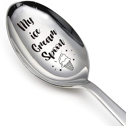 My Ice Cream Spoon Funny Stainless Steel Engraved Spoon, Long Handle Ice Cream Spoon Coffee Tea Dessert Spoon, for Ice Cream Lover Women Sister Mom Gifts, Christmas Gift