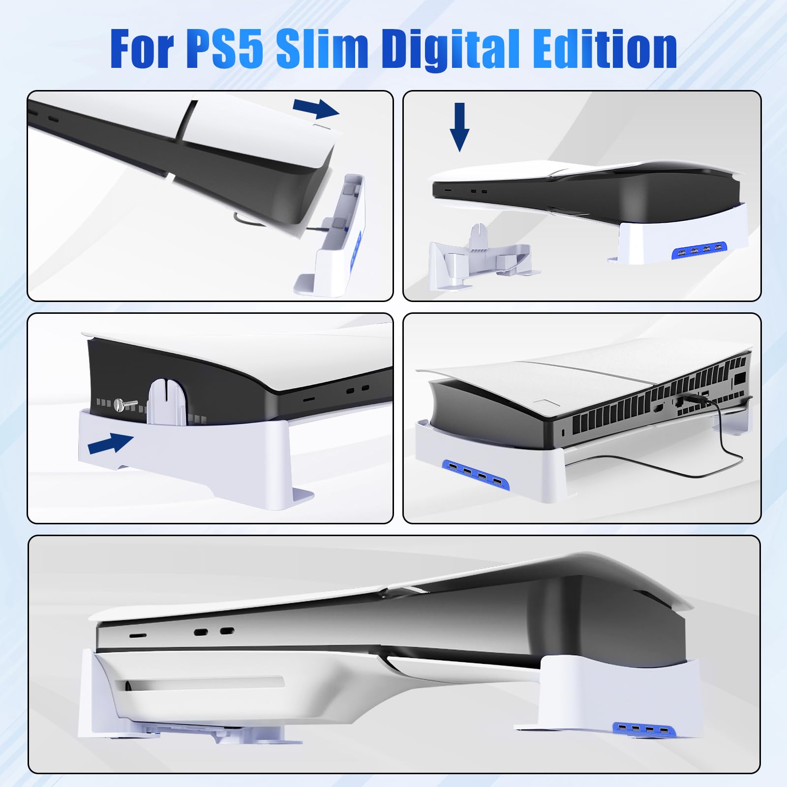 AXFEE Supporto per PS5 Slim, Supporto Orizzontale con 4 Porte USB e Pattini Antiscivolo, Accessori per Console